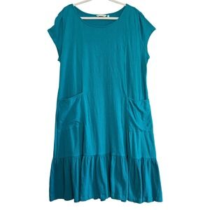 Soft Surroundings, Teal Blue Crinkle Gauze Tiered Ruffle Shift Dress Sz XL